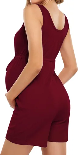 Vista 5 de Coolmee Vestido de maternidad para mujer, con cuello redondo, sin mangas, overol corto de verano
