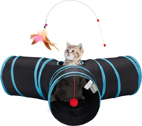 Vista 29 de Tempcore Túnel para gatos con tubo de juguete, túneles plegables de 3 vías para gatos, túneles para mascotas aburridas con agujero y pelota, juguete