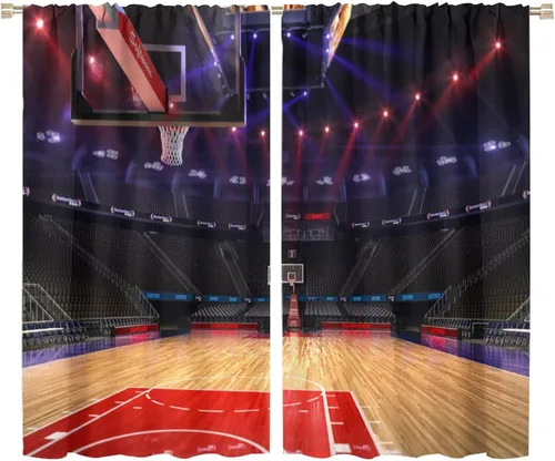 Vista 38 de Cortinas deportivas de baloncesto para niños, patrón de llama de bola 3D naranja, 42 pulgadas de ancho x 45 pulgadas de largo