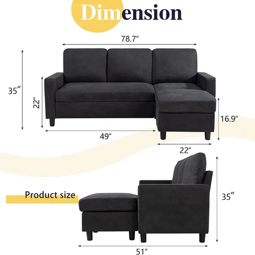 Vista 2 de SUNLEI Sofá modular de 79 pulgadas, sofás convertibles en forma de L para sala de estar, juegos de muebles de 3 piezas, sofá modular con diván