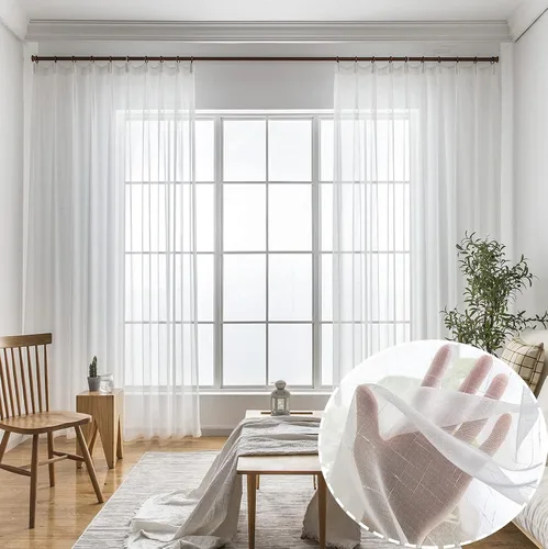 Vista 27 de Cortinas plisadas negras traslúcidas de 84 pulgadas de largo, 2 paneles para dormitorio, lino texturizado, ganchos transparentes para pista