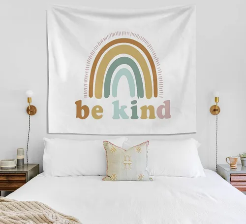 Vista 2 de Knibeo Tapiz de pared bohemio arcoíris – Tapiz de 50 x 60 pulgadas para niños, bohemio para colgar en la pared para aula, decoración de habitación