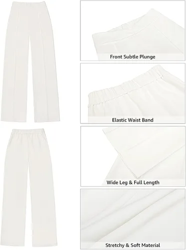 Vista 6 de Vetinee Pantalones de vestir para mujer, estilo casual, de cintura alta, pierna ancha, para trabajo, oficina, pantalones elásticos