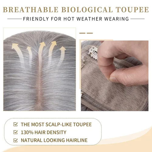 Vista 39 de Hairro Toppers de cabello humano 100% real para mujeres sin flequillo, postizos de cabello real con clip, base de seda transpirable para cubrir