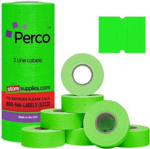 Vista 11 de Perco Etiquetas azules de 2 líneas, 6,000 etiquetas de precio en blanco y fecha para pistolas Perco de 2 líneas de precio y fecha, 8 rollos, 1