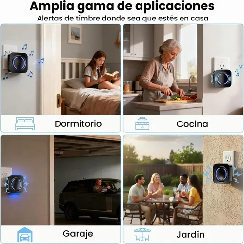 Vista 6 de Timbre inalámbrico inteligente para Ring, Blink, Google Nest - Paquete de 2, más de 99 ampliables, funciona con Alexa, sin cableado/suscripción, sin