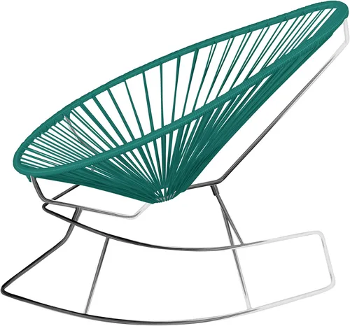Vista 2 de Innit Designs Acapulco - Silla mecedora con estructura cromada, color turquesa, tejido naranja Verde