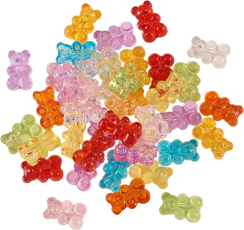 Vista 3 de LiQunSweet 180 piezas de 9 colores de 0.063 in de agujero, kawaii, color caramelo, oso gomoso, cuentas sueltas acrílicas transparentes, lote surtido