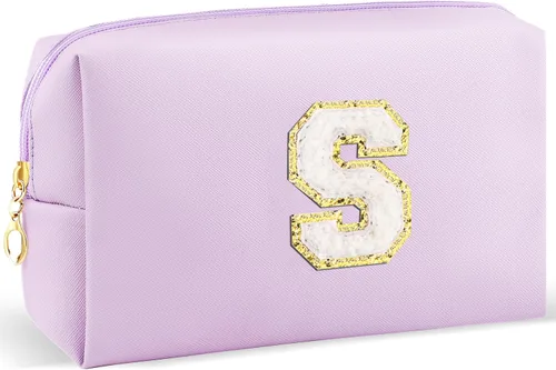 Vista 79 de URSKYTOUS Regalos para niñas, bolsa de maquillaje con inicial, bolsa de cosméticos personalizada con cremallera, bonita bolsa de aseo de viaje, Azul