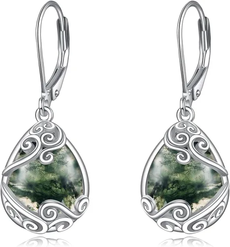Vista 84 de Aretes colgantes con forma de lágrima de filigrana de piedra lunar de plata de ley 925 con cierre de palanca para mujer, regalos de joyería