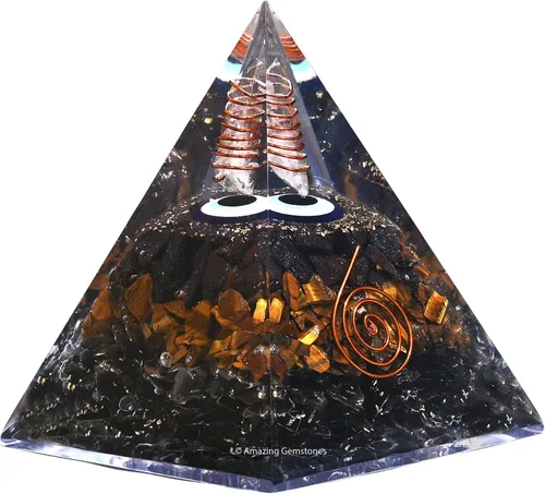 Vista 11 de Orgonita Amazing Gemstone Orgón Pirámide Extra Grande 105 MM - Pirámide de Energía de Orgón con Cristales de Amatista, Árbol de Peridoto y Piedra