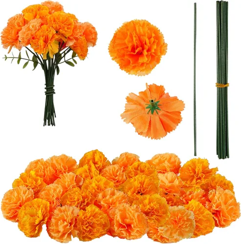 Vista 10 de Waydress 20 piezas de caléndula artificial ramo de flores artificiales de caléndula con tallo para fiesta de cumpleaños, decoración de fiesta
