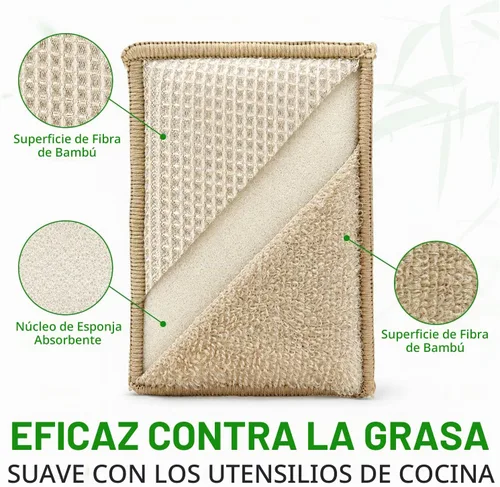 Vista 3 de KMAKII Esponjas de cocina de bambú, esponja para platos, esponjas de 12 esponjas