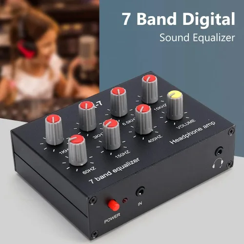 Vista 3 de EQ-7 Amplificador de auriculares de audio para automóvil Ecualizador de ecualizador de 7 bandas Ecualizador de audio de 2 canales Ecualizador