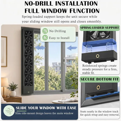 Vista 3 de No Drilling Exhaust Fan For Window, Thin Small Window Quiet Fan For Attic/Pet Room/Balcony, Vertical Window Fan Reversible Airflow, Safe And