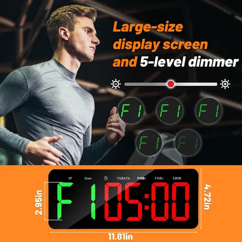 Vista 7 de Reloj temporizador de gimnasio mejorado para Tabata/FBG/EMOM - Reloj de entrenamiento grande para gimnasio en casa con control remoto, cuenta
