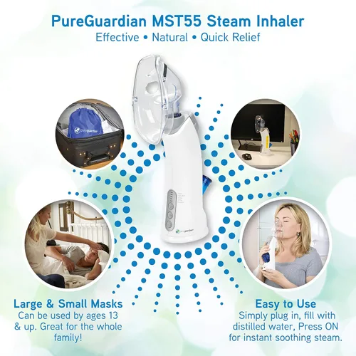 Vista 10 de PureGuardian MST55 Inhalador portátil de vapor y niebla caliente, bandeja de aceite esencial, tratamiento de vapor natural de mano ideal