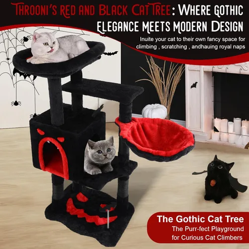 Vista 5 de Árbol gótico para gatos de interior para gatos grandes y adultos, torre gótica de 40.5 pulgadas con cama de ataúd, poste rascador, condominio