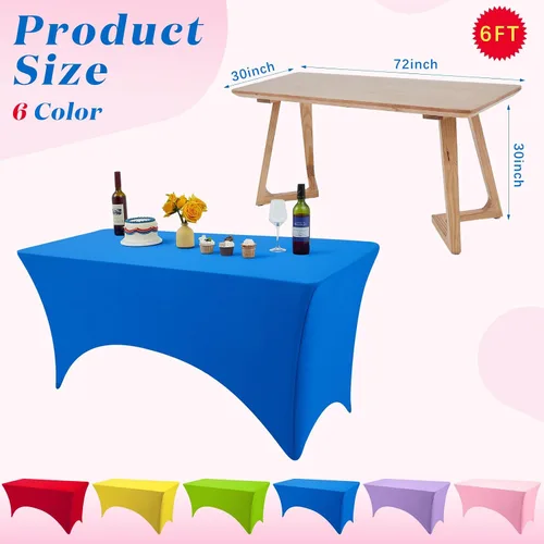 Vista 2 de Preboun Mantel rectangular ajustable de elastano de 6 pies, 6 piezas, lavable y resistente a las arrugas, manteles de elastano de 6 pies