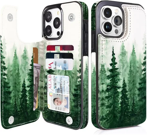 Vista 56 de uCOLOR - Funda tipo cartera para iPhone 15 con tarjetero y diseño de lunares con leche de almendra Bloqueo RFID de piel sintética para mujeres