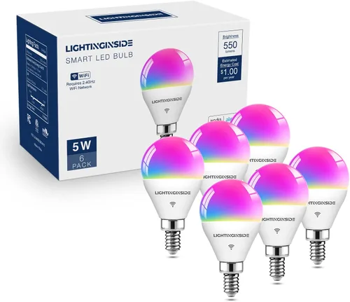 Vista 12 de Lightinginside Bombillas Inteligentes E12 Equivalente a 50W, G16.5 RGBCW Candelabro Araña Ventilador de Techo Bombilla Inteligente Funciona