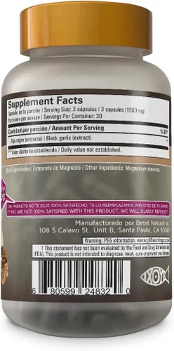 Vista 2 de Betel Natural AJO Negro/Negro Ajo Cápsulas 1500 mg por porción - 90 Cápsulas