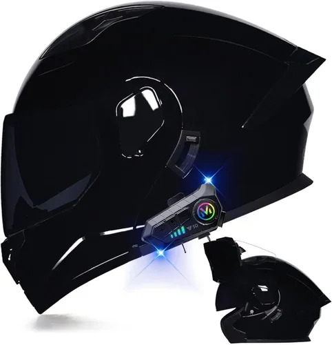 Vista 16 de Casco de motocicleta Bluetooth modular aprobado por DOT con visera doble, cara completa, abatible, integrado, cascos de motocicleta con visera