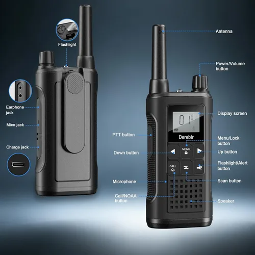 Vista 9 de Rechargeable Walkie Talkies for Adults Long Range-4 Pack Black & Blue & Orange & Yellow