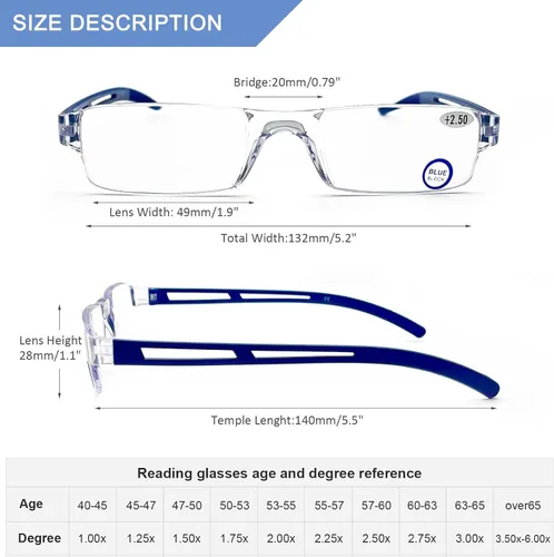 Vista 2 de AQWANO 5 Pack Rimless Reading Glasses Women Men Blue Light Block, Lightweight Clear Frames Computer Readers Anti Glare