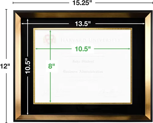 Vista 4 de EXCELLO GLOBAL PRODUCTS Marco moderno para documentos de foto: 8.5 x 11 pulgadas con doble paspartú para certificado de diploma de graduación Dorado