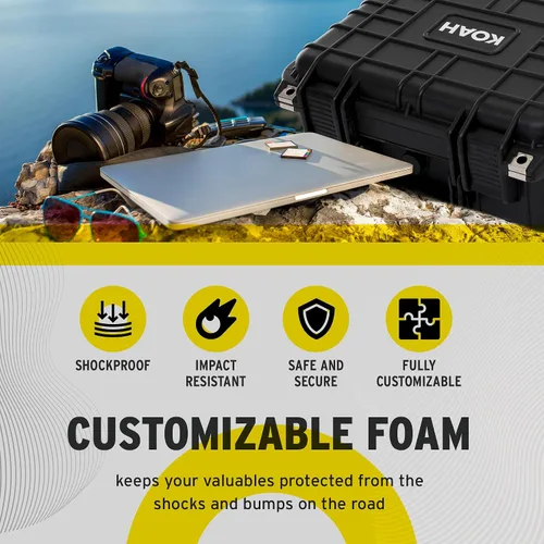 Vista 3 de Koah Funda rígida de plástico resistente a la intemperie con espuma personalizable (13 x 11 x 6 pulgadas), a prueba de agua y golpes, para cámaras