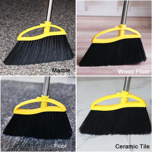 Vista 8 de Escoba de cerdas suaves para interiores, escoba angular con mango largo, escobas de barrido suave para pisos, escoba de cocina