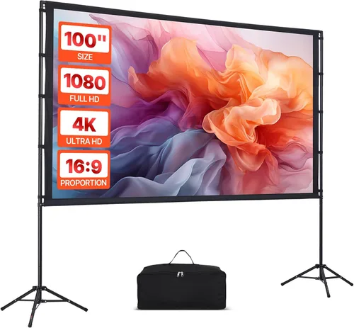 Vista 10 de VEVOR Pantalla de proyector con soporte, pantalla de proyección gran angular de 80 pulgadas y 160° para interiores y exteriores, 16:9 4K HD sin