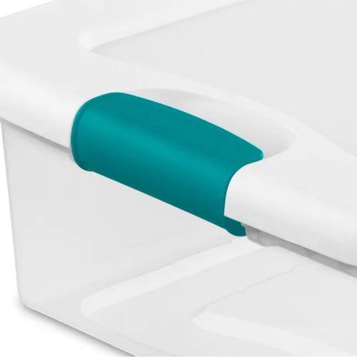 Vista 8 de Sterilite Solución de sistema de almacenamiento con caja de almacenamiento apilable transparente de 32 cuartos de galón con tapa de cierre blanca