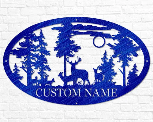 Vista 8 de Letrero de ciervo ovalado personalizado de metal para cabina Para exteriores, caza Regalo para cazador de ciervos Letrero de nombre de familia