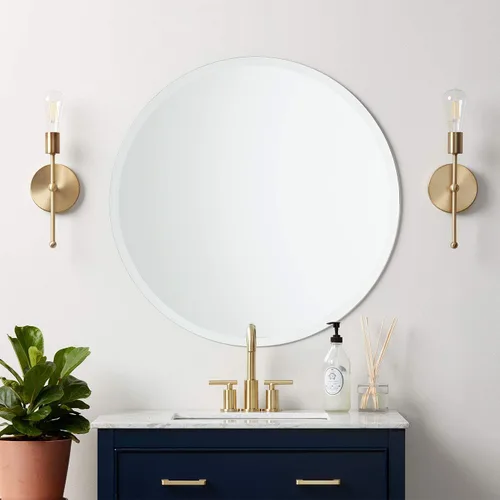 Vista 2 de Better Bevel - Espejo redondo sin marco, espejo circular de pared de baño de 24 pulgadas de diámetro con borde biselado