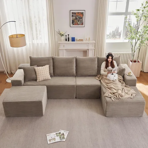 Vista 69 de Lakifun Sofá en Forma de L de 107" con Otomana, Seccional Modular Moderno Sofá Cómodo en Forma de U Nube, Asiento Profundo, Chaise Longue Cama