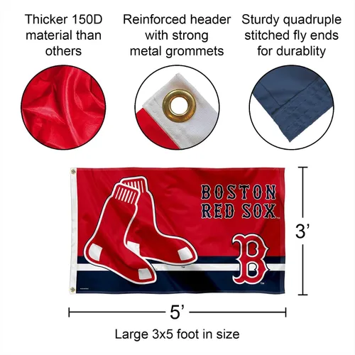 Vista 2 de WinCraft Bandera de Boston Red Sox Logo Insignia de 3 x 5 pies con ojales