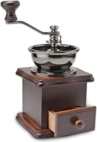 Vista 5 de Molinillo de café manual de madera, estilo vintage, molinillo de café de mano, molinillo de café con manivela de cerámica, cepillo de limpieza Marrón