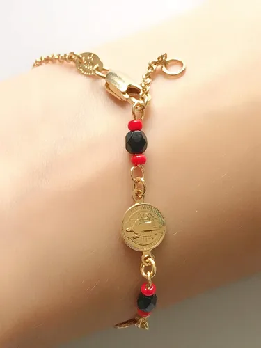 Vista 3 de Art Designs by AA Pulsera de cuentas de cristal de San Benito para mujer joyería de protección Metal
