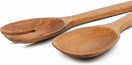 Vista 3 de Naturoom Servidores de ensalada de madera de acacia, utensilios de madera de 10 pulgadas para cocinar y cocina, juego de 2