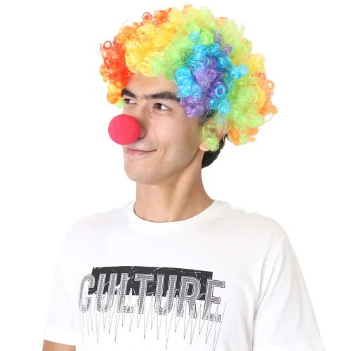 Vista 6 de LOVEINUSA Juego de peluca de payaso, peluca de payaso de nariz de payaso roja esponjosa afro para hombres y mujeres, cosplay, anime, fiesta, pelucas