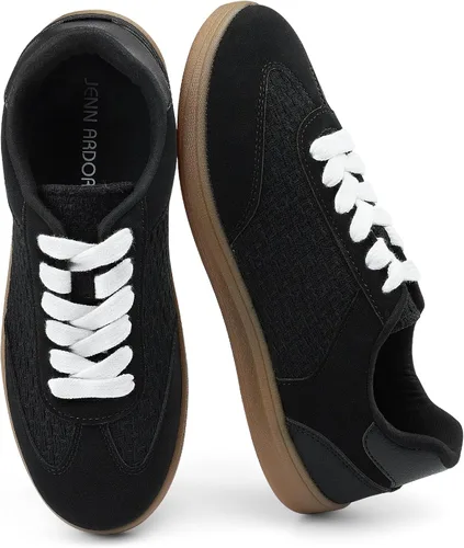 Vista 8 de JENN ARDOR Tenis de moda para mujer: tenis de goma antideslizante para caminar, parte superior de piel sintética transpirable y gamuza, plantilla