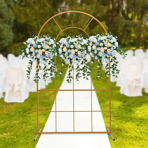Vista 5 de Soporte de telón de fondo de arco de boda de 3.9 x 6.6 pies, soporte de arco de globos de metal, arco de boda dorado, marco de arco de globos