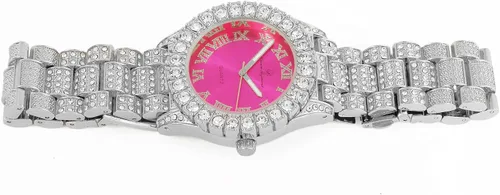 Vista 9 de Reloj de mujer con bisel grande de rocas, esfera de color con números romanos, totalmente cubierto en cristales - ST10327LA