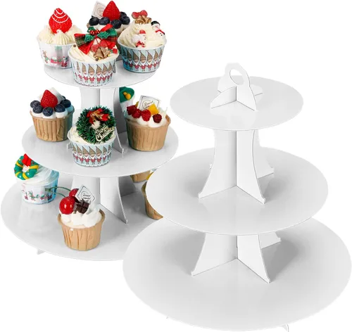 Vista 23 de YLDW Soporte para Cupcakes de 3 Niveles, Soporte para Pastel, Torre de Soporte para Cupcakes DIY Escalonada para Exhibiciones de Mesa de Postres