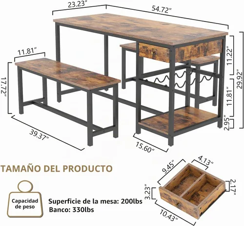 Vista 2 de Juego de mesa de comedor para 4-6 personas, mesa de comedor de cocina