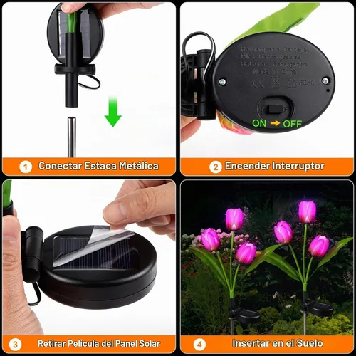 Vista 5 de Aolyty - Luces solares de tulipán, IP65 impermeable para jardín