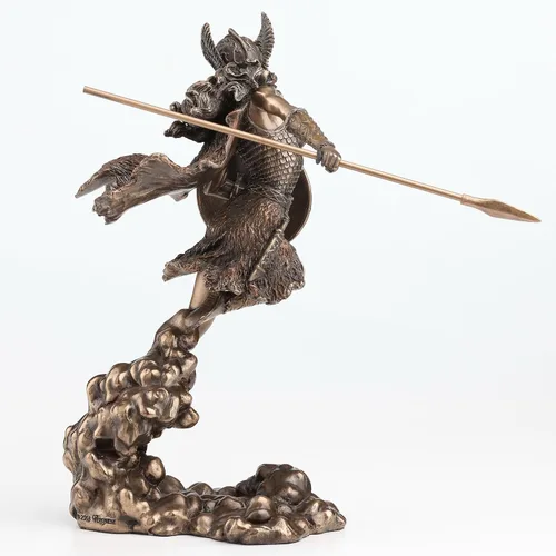 Vista 4 de Escultura de estatua de lanza y escudo de diosa nórdica Valkyrie de 9.25 pulgadas