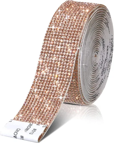 Vista 4 de Tvoip 3 rollos / 6 yardas, cinta autoadhesiva con diamantes de imitación, calcomanía de diamantes de imitación para decoración de automóvil Champán